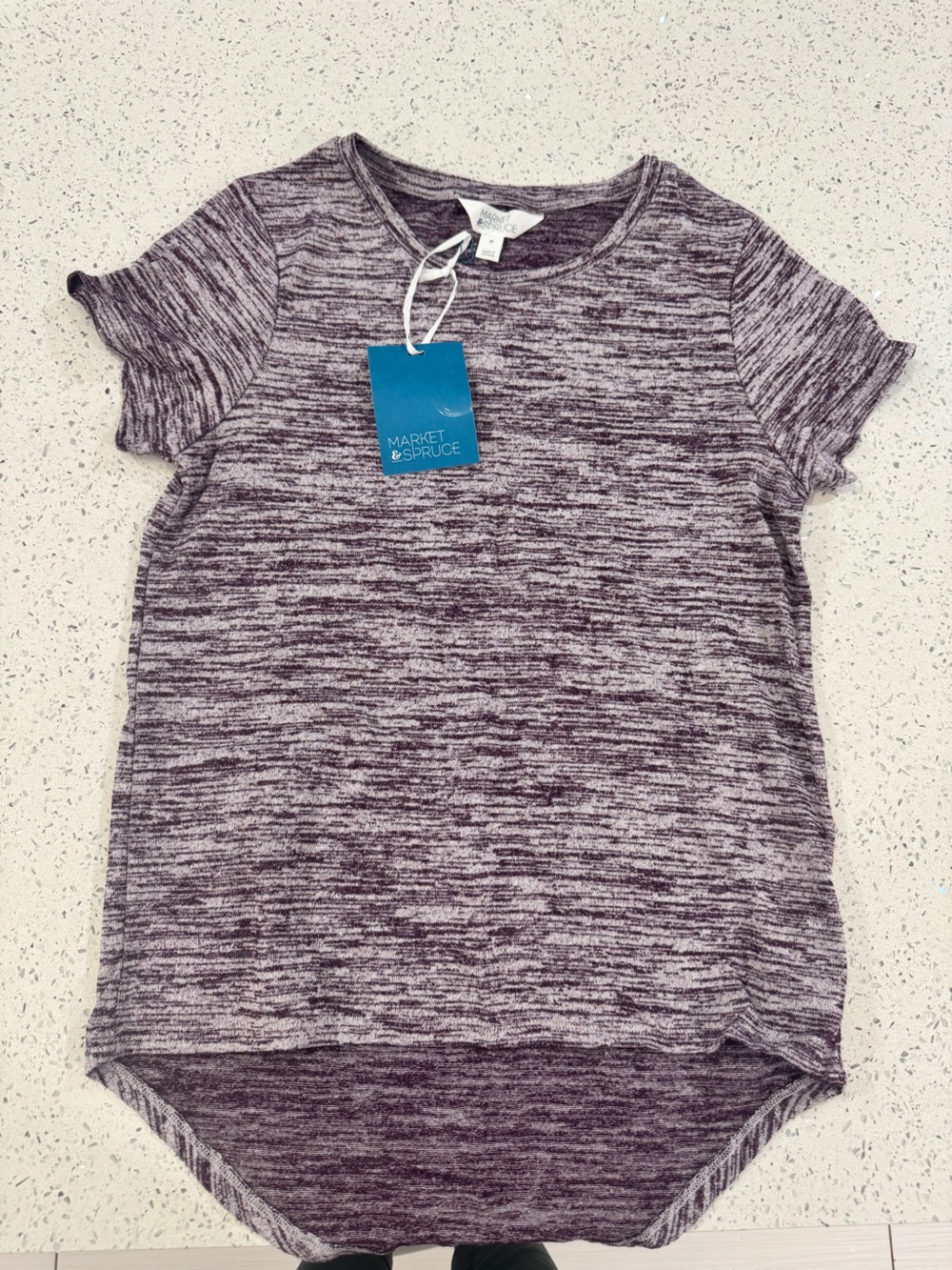 Market & Spruce Heathered Plum Short-Sleeve Knit Top